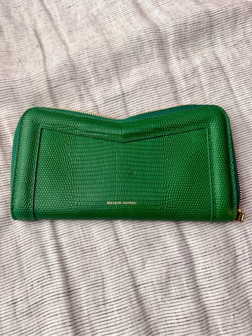 Mansur Gavriel Grass Green M Frame Zip Wallet with Gold Hardware